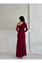 Off-Shoulder Long Dress with Burgundy Stone Accessories - 5