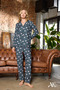 Women's Pajama Set Heart Patterned Buttoned Long Sleeve Green Color Pocket Detailed Suede - 5