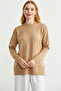 Sleeve Detailed Crew Neck Tunic Knitwear Sweater - Camel