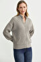 Wool Stand Collar Zippered Knitwear Cardigan - Beige - 3