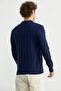 Zippered Polo Neck Knitwear Sweater - Navy Blue - 6
