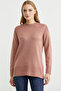 Sleeve Detailed Crew Neck Tunic Knitwear Sweater - Rose