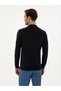 Navy Blue Slim Fit Cashmere Silk Blended Quarter Turtleneck Knitwear Sweater 50316299-Vr033 - 5