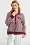 Striped Collar Knitwear Jacket - Burgundy