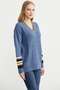 V-Neck Hair Braided Knitwear Sweater - Indigo - 5