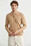 Zippered Polo Neck Knitwear Sweater - Beige - 2