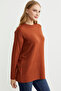 Sleeve Detailed Crew Neck Tunic Knitwear Sweater - Tile - 3