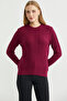 Zero Neck Motif Detailed Knitwear Sweater - Claret Red - 2