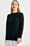 Sleeve Detailed Crew Neck Tunic Knitwear Sweater - Black - 2
