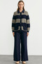 Wool Color Striped Pocketed Knitwear Cardigan - Navy Blue - 3
