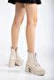 Women's Platform Heeled Lace-Up Boots Beige