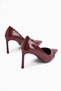 Lula Burgundy Patent Leather Metal Buckle Pointed Toe Women's Heeled Shoes - 5
