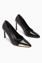 Lula Black Patent Leather Metal Buckle Pointed Toe Women's Heeled Shoes