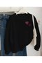 Chest Heart Printed Crew Neck Sweatshirt with Fleece Inside