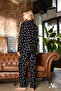 Women's Pajama Set Heart Patterned Buttoned Long Sleeve Black Color Pocket Detailed Suede - 4
