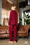 Women's Pajama Set Star Patterned Buttoned Long Sleeve Burgundy Color Pocket Detailed Suede - 4