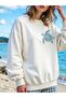 Women's White Turtle Printed Crew Neck Sweatshirt - 3