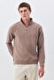 Men's Standard Fit Cotton Thessaloniki Fabric Half Zipper Stand Collar Sweatshirt Camel