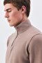 Men's Standard Fit Cotton Thessaloniki Fabric Half Zipper Stand Collar Sweatshirt Camel - 3