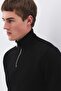 Men's standard fit cotton thessaloniki fabric half-zip stand collar sweatshirt - black - 2