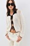 Women's openwork knit cardigan with tie closure - ecru 6945