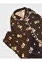 Cotton Suede Fabric Brown Teddy Bear Patterned Shirt Collar Buttoned Pajama Set Suitable for Girl and Mother - 4