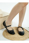 Women Floral Eyelet Strapped Ballerinas in Black - 2