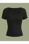 Women's 2-Piece Set Black-White Square-Neck Blouse & T-Shirt, Ribbed Stretch Fabric - 8