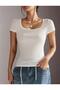 Women's 2-Piece Set Black-White Square-Neck Blouse & T-Shirt, Ribbed Stretch Fabric - 5