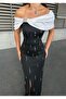 Stretchy Scuba Fabric Bow Stone-Detail Long Evening Dress 583302 BLACK - 3