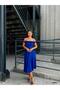 Crepe stretch fabric rose detail midi length evening dress 583262 cobalt blue - 2