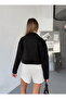 Women's Black Zippered Faux Suede Stretchy Crop Jacket - 6
