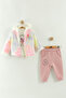 Girl baby printed sweatshirt, pants and jacket 3-piece set (9-12-18 months) - 2