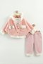 Baby Girl Ribbon Pocket Detailed Hooded Plush 3-Piece Tracksuit Set (9-12-18 Months) - 2