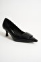 Verona Black Pointed Toe Women's Buckle Detail Low Thin Heeled Classic Shoes (5.5cm) - 3