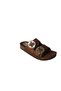 Yazkiş Women's Black Cream Double Buckle Buckle Shiny Stone Cork Sole Slippers