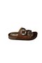 Yazkiş Women's Black Cream Double Buckle Buckle Shiny Stone Cork Sole Slippers - 2