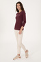 Women's Burgundy Slim Crew-Neck Basic Sweatshirt 50315419-VR177 - 4