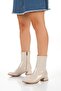 Beige Patent Leather Short Thick Heeled Pointed Toe Casual Boots