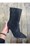 Women's Black Jewelled Shiny Pointed Toe Goblet Heel Evening Dress Stylish Short Boots Boots - 4