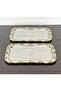 2-Piece Presentation Tray & Baton Cake Serving Steel Tray Cast Gold Frame 32 cm