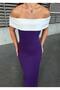 Crepe Stretch Fabric Madonna Collar Garnished Evening Dress 583257 Purple - 4