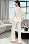 Women's White Tie-Detail Front Long-Sleeve Pajama Set with Ruffle Detail on Sleeves and Hem - 2