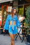 Blue Color Gold Deyaylı Silk Shorts Blouse Set - 3
