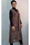 Brown Latte-Toned V-Neck Front Lace-Up Leopard Print Gauze Vest - 7