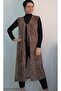 Brown Latte-Toned V-Neck Front Lace-Up Leopard Print Gauze Vest - 8