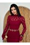 Burgundy High Neck Lined Maxi Long Premium Lace Dress