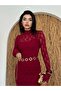 Burgundy High Neck Lined Maxi Long Premium Lace Dress - 4