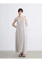 Brown V-Neck Striped Rope Strap Dress