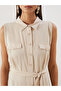 Beige Waist Belted Shirt Dress - 3